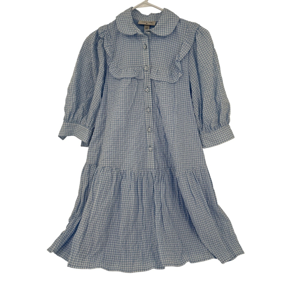 Sandy Liang x Target Gingham Ruffle‎ Puff Sleeve Dress Blue White XXS